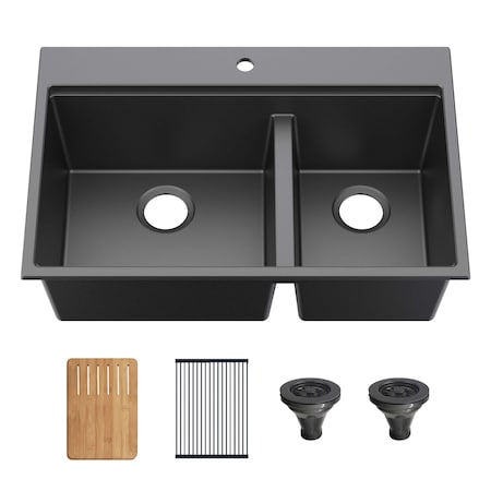 Kibi 33in Top-Mount Workstation Double Bowl Quartz Kitchen Sink K4-TD33T